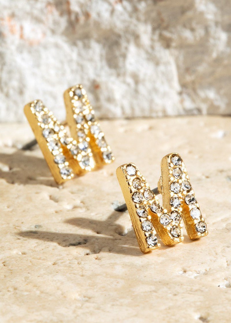 Crystal Initial Stud Earrings