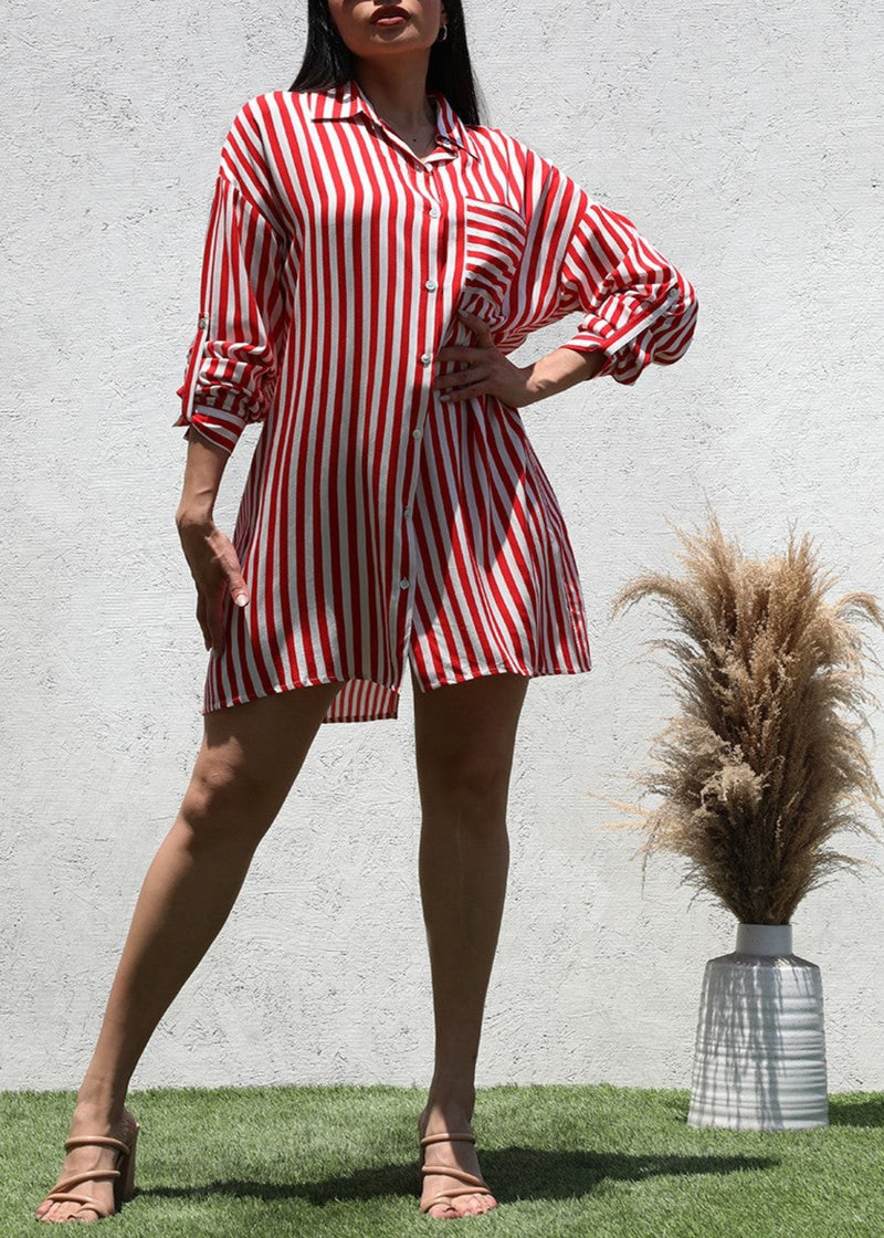 Game On Long Sleeve Shirt Dress | Red